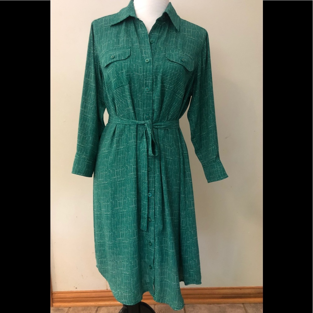 CAbi Emerald Green Shirt Dress #429 Roll Tab
